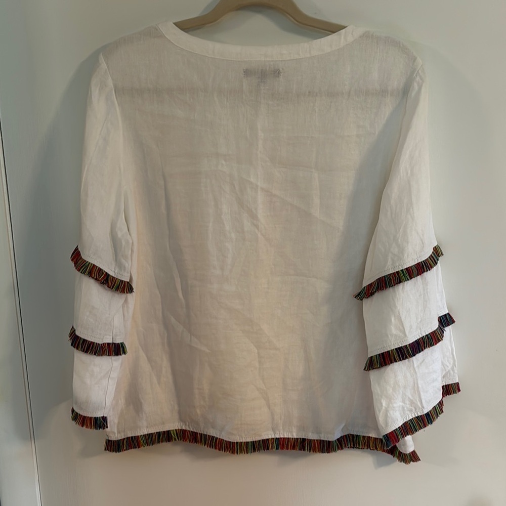 For Cynthia Linen Top Women’s Petite Large White Fringe Coastal Cottagecore - Picture 6 of 8
